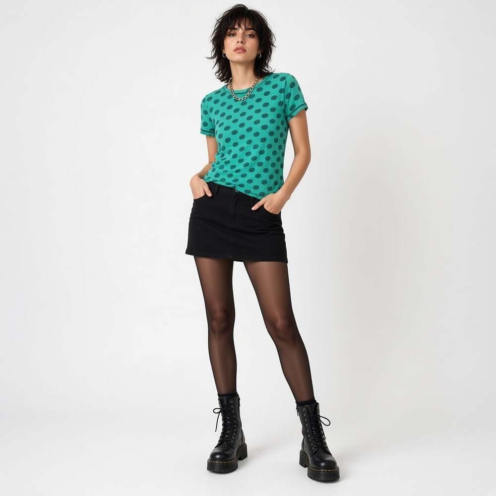 Caslon Tee Women's Medium Teal Navy Dot Print Scoop Neck Cotton Modal - Picture 2 of 12